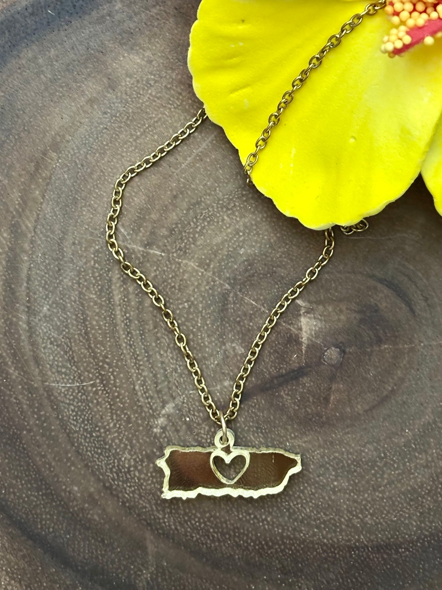 Tesoro boricua 787 collection - Cadena Stainless Steel con charm dorado en acrílico