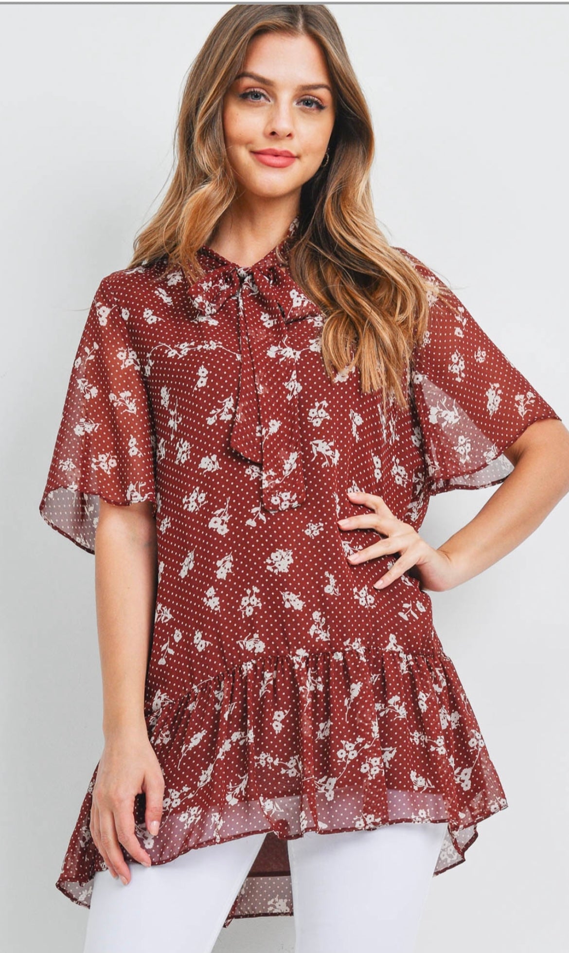 Tie Neck Flower Top