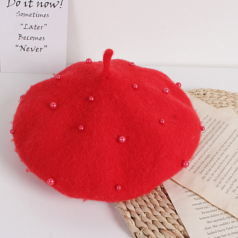 Cherry Pearl Beret – Red Cute Edition