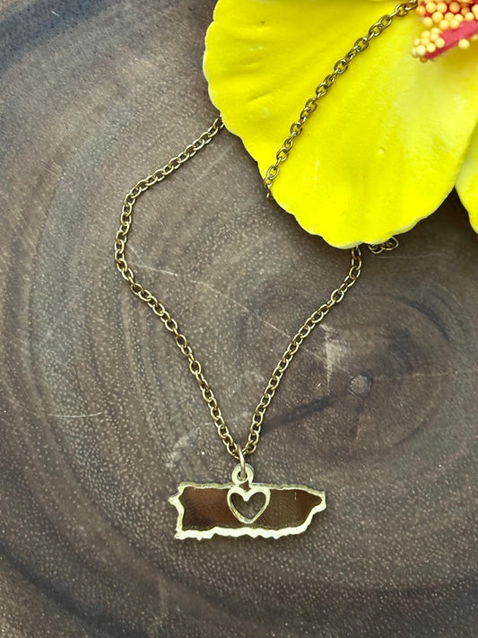 Tesoro boricua 787 collection - Cadena Stainless Steel con charm dorado en acrílico