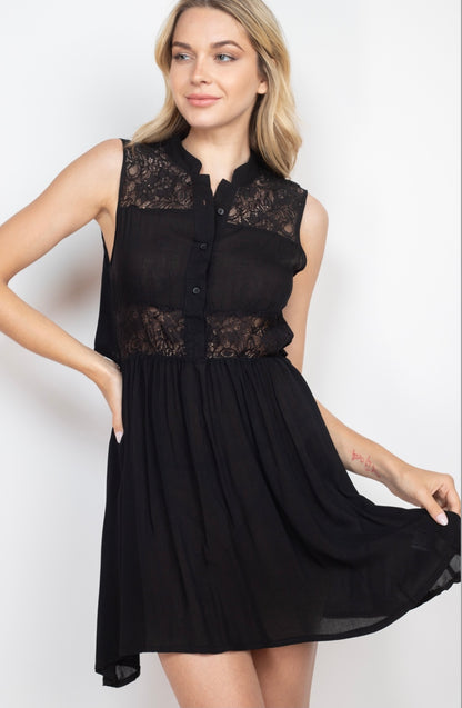 SHEER LITTLE BLACK DRESS - TRAJE NEGRO CON ENCAJE EN PARTE SUPERIOR