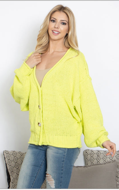 LIME PUFF SWEATER - ABRIGO DE BOTONES COLOR VERDE