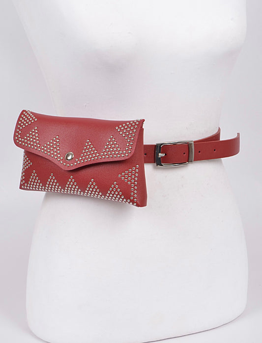 CARTERA SPIRIT - CARTERA ESTILO CORREA COLOR VINO CON DETALLES PLATEADOS