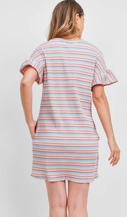 BLUSH DRESS - TRAJE CORTO DE RAYAS CON MANGA CON VOLANTE