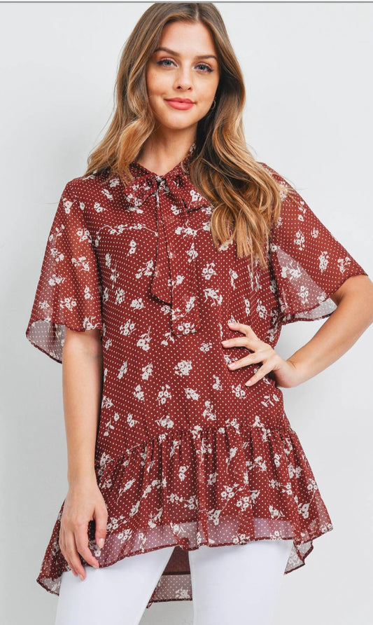 Tie Neck Flower Top